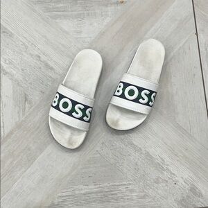 Boss white Logo Slide Sandals